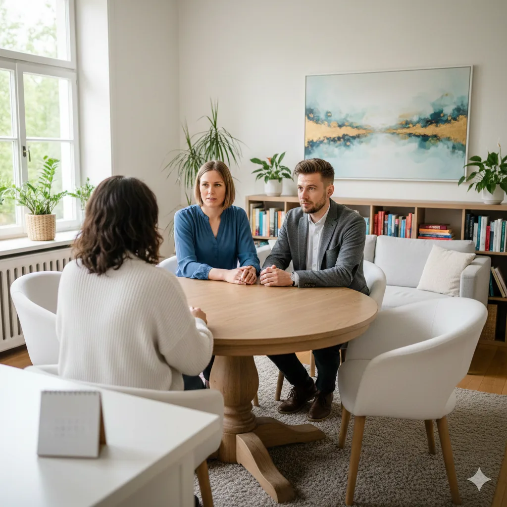 Paar im Beratungsgespräch an einem Tisch
